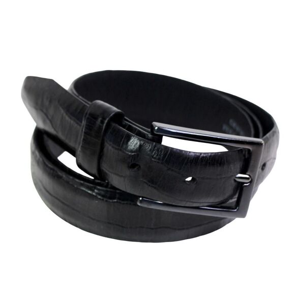 BLACK GENUINE LEATHER CROCO PRINT 1 1/8"Wd CASUAL DRESS MEN'S BELT Sz 40 (A6 - Picture 6 of 13